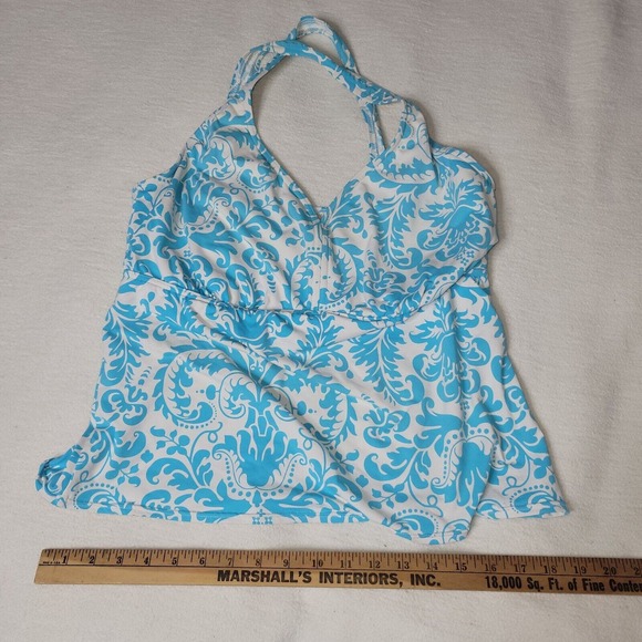 Lands End Swim Top Womens Sz 16 D Blue Modest Tank Neck Pool Strap Plus Size - Picture 3 of 12